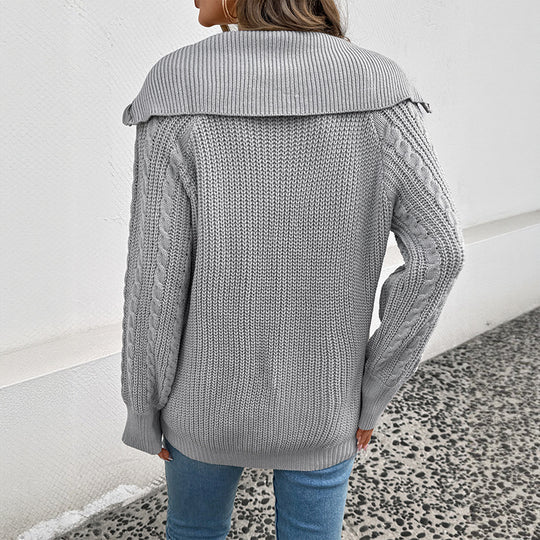 Damen Strick-Halbzip-Pullover mit Kapuze, Zopfstruktur & gerippten Bündchen Nord Taschen
