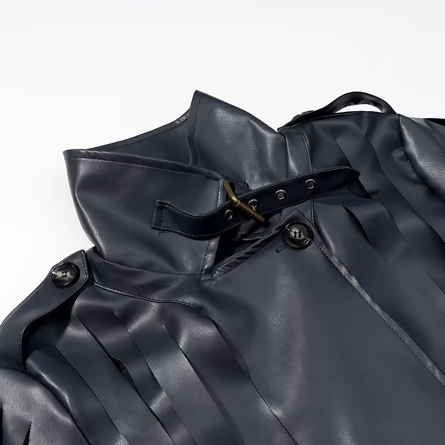 Damen Lederimitat‑Fransenblouson mit Stehkragen und Taillengürtel Nord Taschen