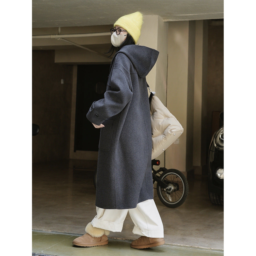 Damen Oversized Dufflecoat aus Wollmix mit Kapuze und Knebelverschlüssen Nord Taschen
