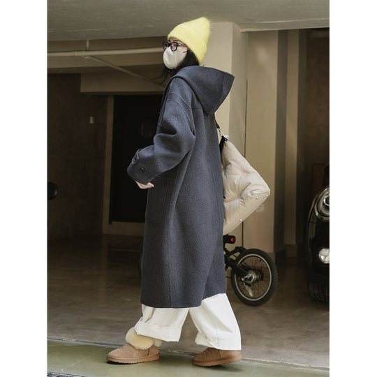 Damen Oversized Dufflecoat aus Wollmix mit Kapuze und Knebelverschlüssen Nord Taschen