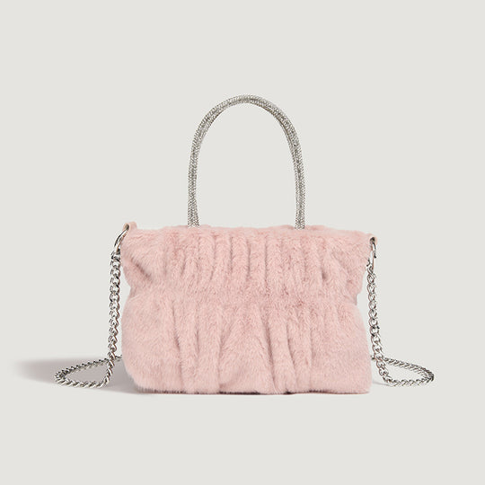 Damen Clutch-Tasche mit elegantem Plüschbezug und modischem Kettenriemen Nord Taschen