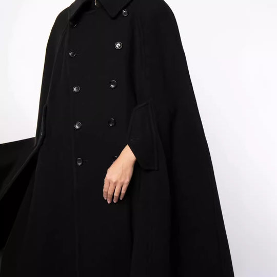Herren zweireihiger Cape-Mantel aus Wollmix mit Umhangschnitt Nord Taschen