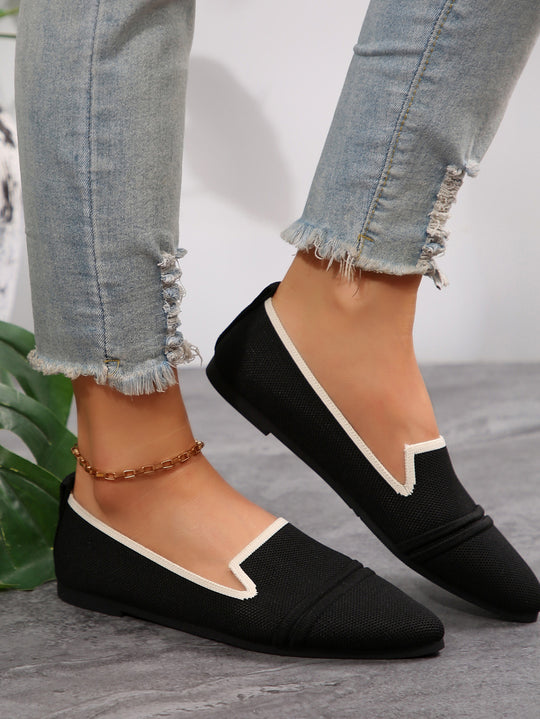 Damen  elegante flache Slipper-Loafer mit spitzer Zehenpartie Strickoptik und gepolsterter Innensohle Nord Taschen