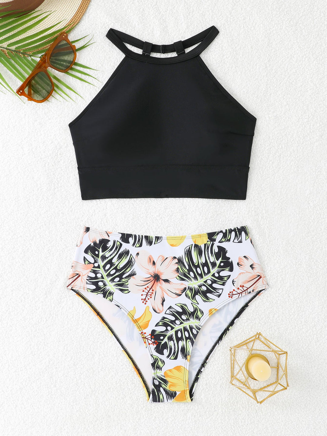 Damen Sportliches Bikini-Set mit hoch geschnittenem Unterteil und modernem Rücken