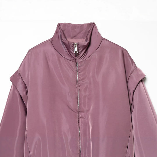 Damen Glänzende Cropped Bomberjacke mit Stehkragen und elastischem Bund Nord Taschen