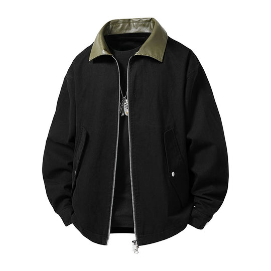Herren leichte Oversize-Übergangsjacke mit Kontrastkragen aus Kunstleder und Zwei-Wege-Reißverschluss Nord Taschen
