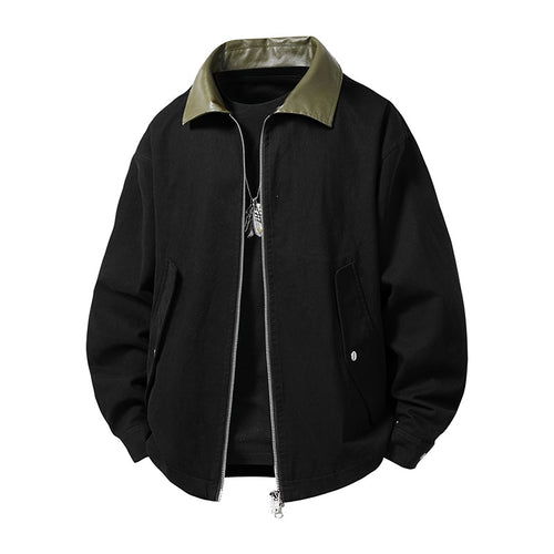 Herren leichte Oversize-Übergangsjacke mit Kontrastkragen aus Kunstleder und Zwei-Wege-Reißverschluss Nord Taschen