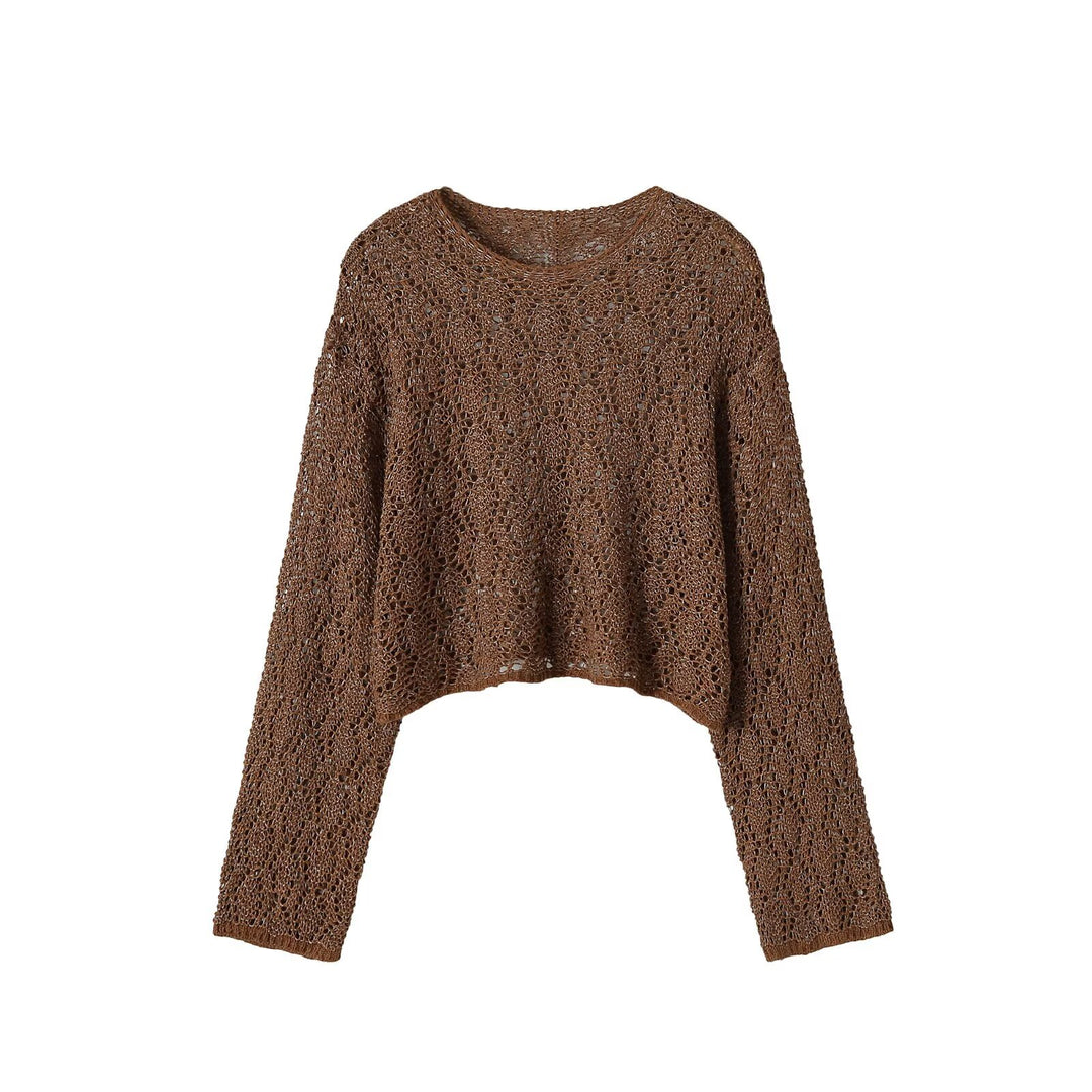 Damen Lockerer gehäkelter Cropped-Pullover mit weitem Schnitt Nord Taschen