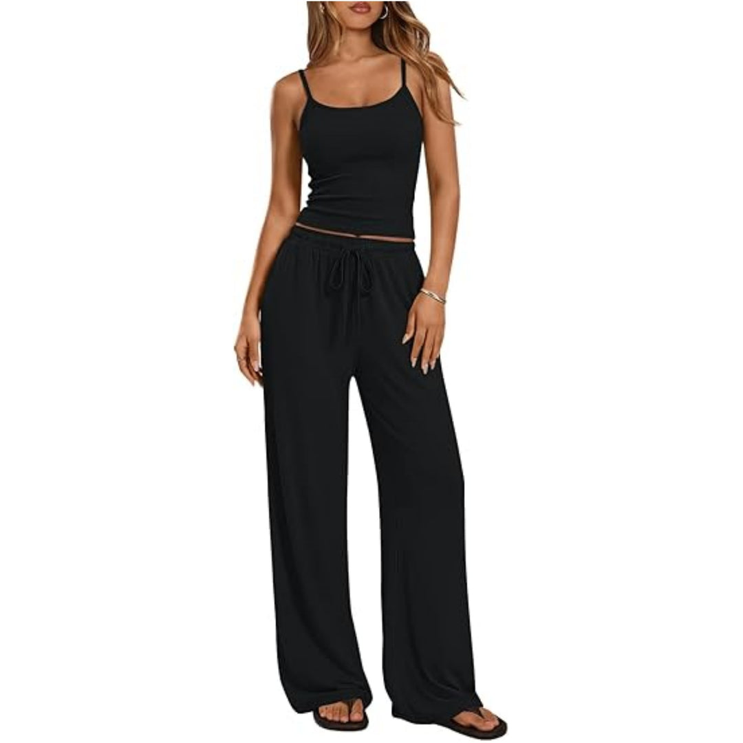 Damen Loungewear-Set aus weichem Viskose-Mix mit Spaghettiträgertop und weiter Jersey-Hose Nord Taschen