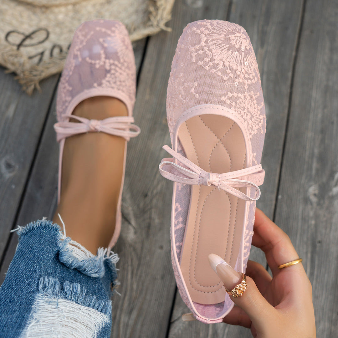 Damen elegante Ballerinas mit floralen Applikationen und rutschfester Sohle