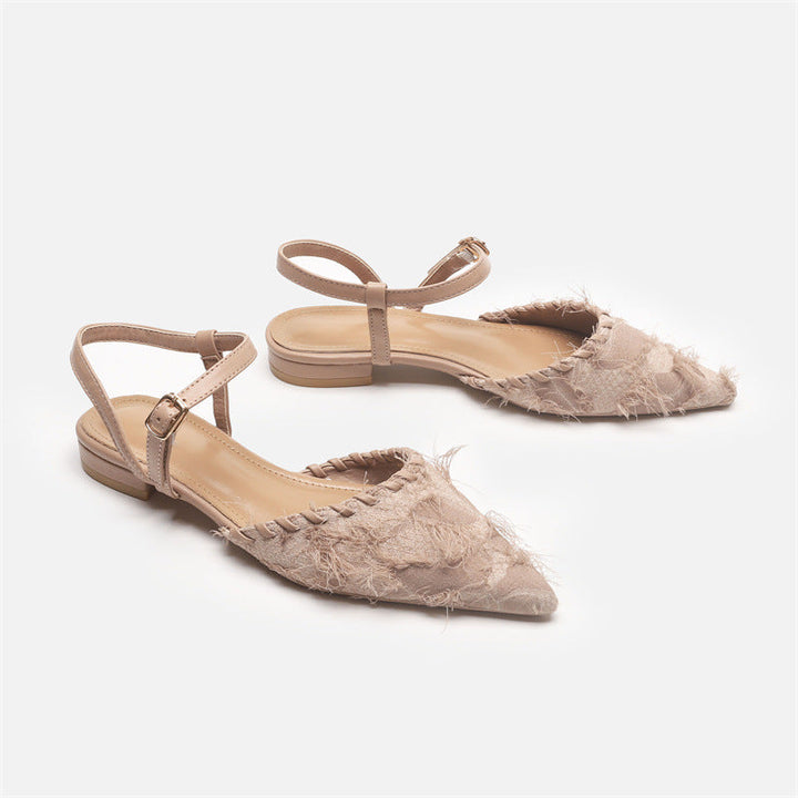 Damen Elegante Sling-Ballerinas mit feiner Fransenverzierung
