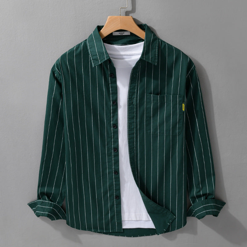 Herren Leichtes Langarm-Streifenhemd im Lagenlook mit Brusttasche und entspannter Passform Nord Taschen