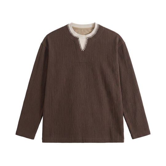 Herren Texturierter Sweatshirt-Pullover mit Lagenkragen und dekorativer Ziernaht Nord Taschen