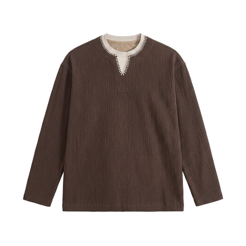 Herren Texturierter Sweatshirt-Pullover mit Lagenkragen und dekorativer Ziernaht Nord Taschen