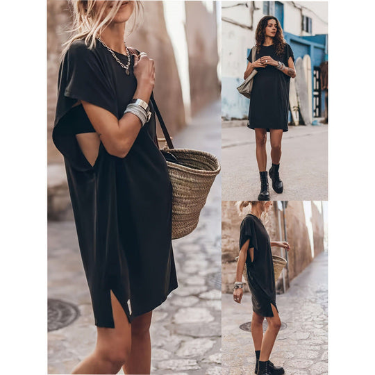 Damen Casual T-Shirtkleid mit seitlichen Schlitzen und lässigem Schnitt Nord Taschen