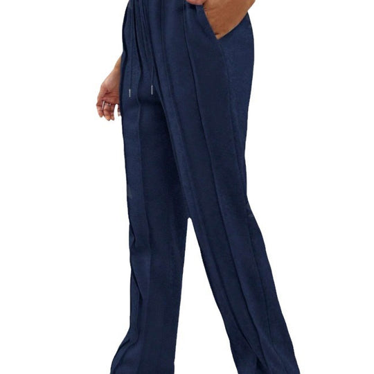 Damen Weite High-Waist Plissee-Hose mit Tunnelzug und markanter Bügelfalte Nord Taschen