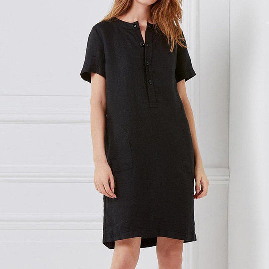 Damen lässiges Leinenkleid mit Knopfleiste und praktischen Taschen