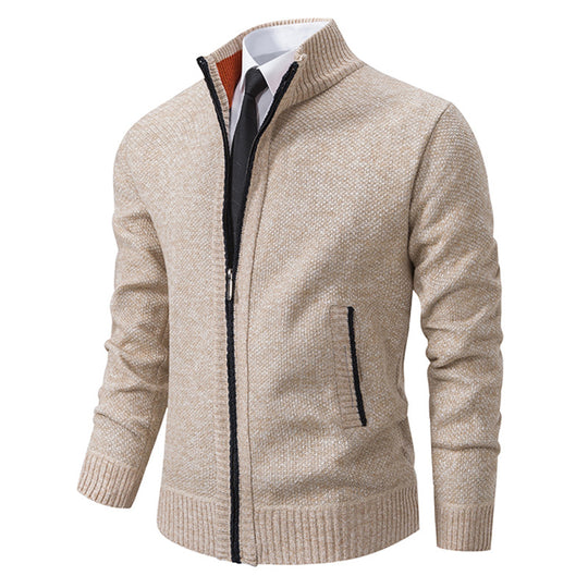 Herren Strukturstrick-Cardigan mit durchgehendem Reißverschluss und Stehkragen Nord Taschen
