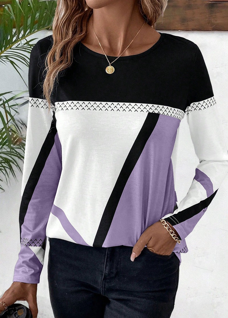 Damen Langarmshirt mit grafischem Colorblock-Design und Rundhals Nord Taschen