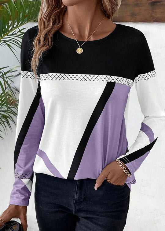 Damen Langarmshirt mit grafischem Colorblock-Design und Rundhals Nord Taschen