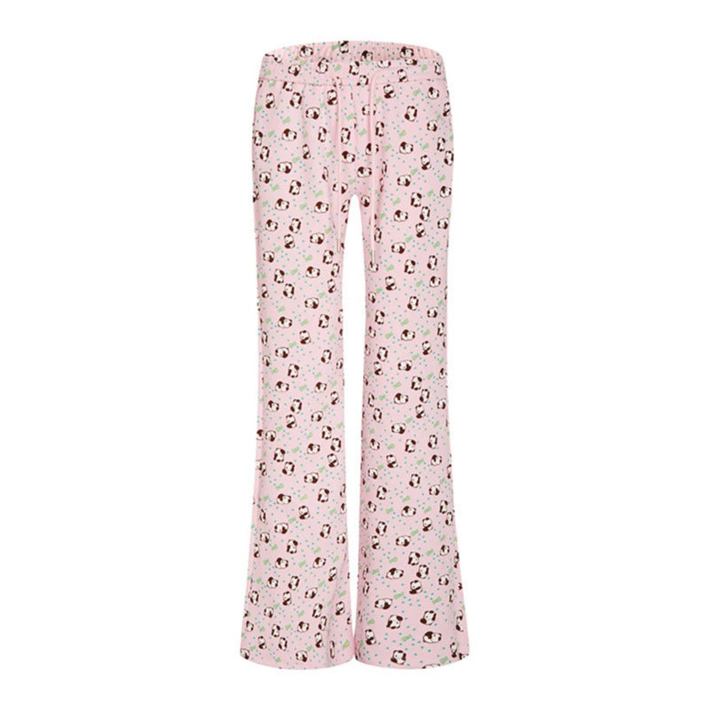 Damen High-Waist Loungehose mit ausgestelltem Beinschnitt, Kordelzug und Allover-Statement-Print Nord Taschen