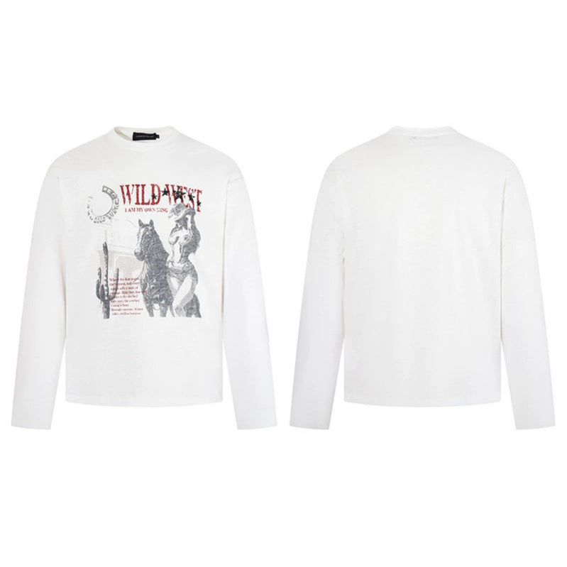 Damen Longsleeve-Shirt mit Vintage-Wildwest-Print und Rundhalsausschnitt Nord Taschen