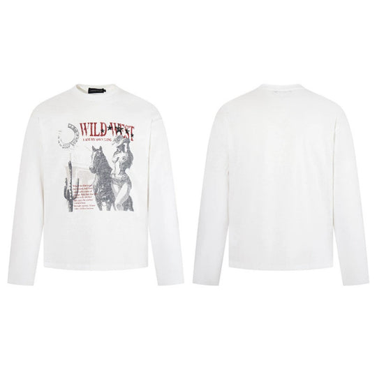Damen Longsleeve-Shirt mit Vintage-Wildwest-Print und Rundhalsausschnitt Nord Taschen