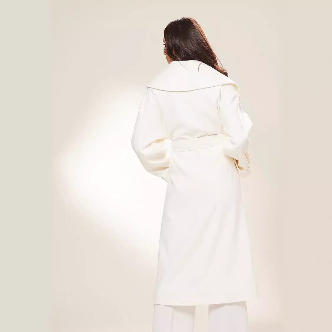 Damen Langer Oversize-Wickelmantel mit großzügigem Schalkragen und Bindegürtel Nord Taschen