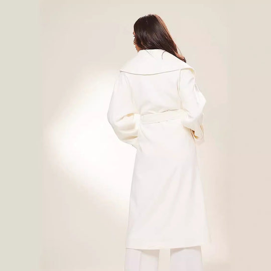 Damen Langer Oversize-Wickelmantel mit großzügigem Schalkragen und Bindegürtel Nord Taschen