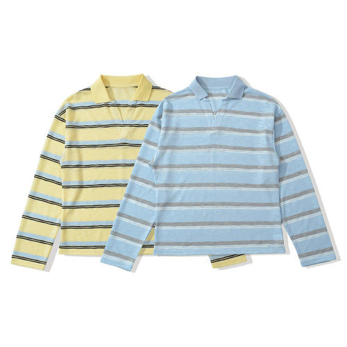 Herren Strick-Poloshirt mit offenem V‑Ausschnitt und feinem Streifenmuster Nord Taschen