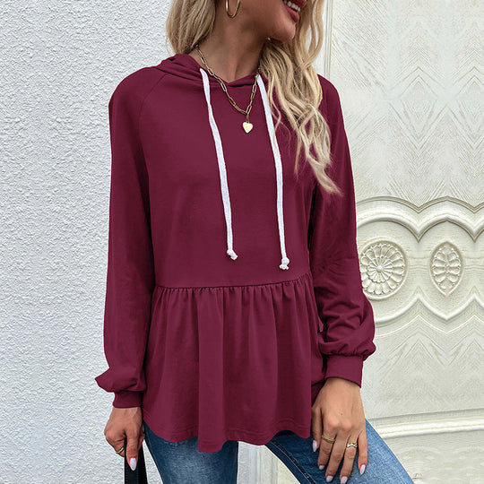 Damen Kapuzenpullover mit schicker Rüsche Nord Taschen