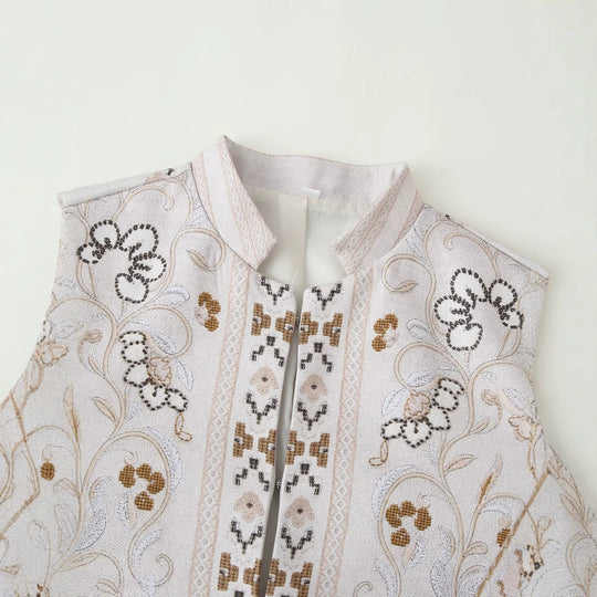 Damen bestickte Kurzjacke mit Mandarinkragen und floraler Ornamentstickerei Nord Taschen