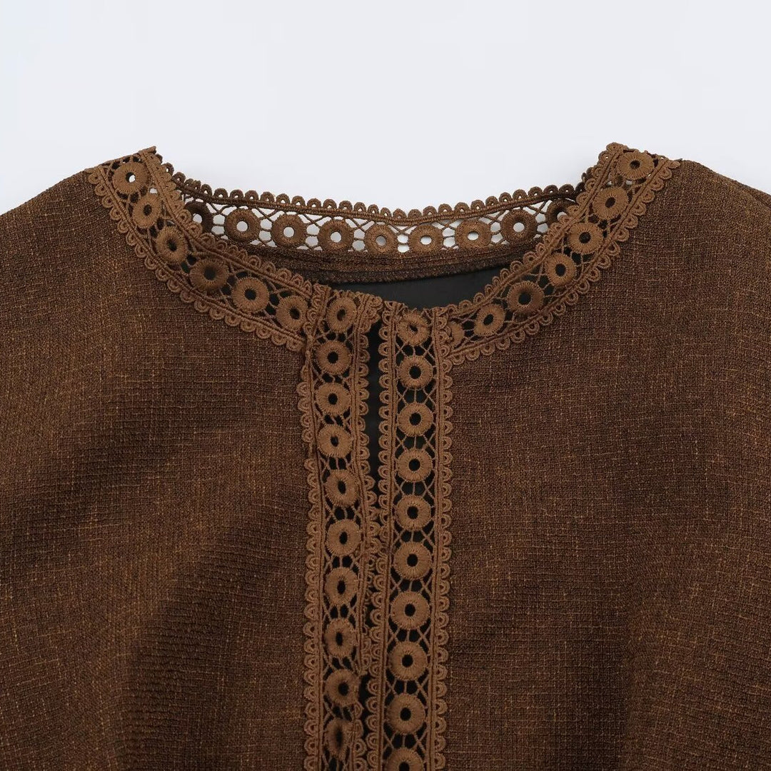 Damen Taillierte Kurzjacke im Vintage-Tweed mit gehäkelter Spitzenborte Nord Taschen