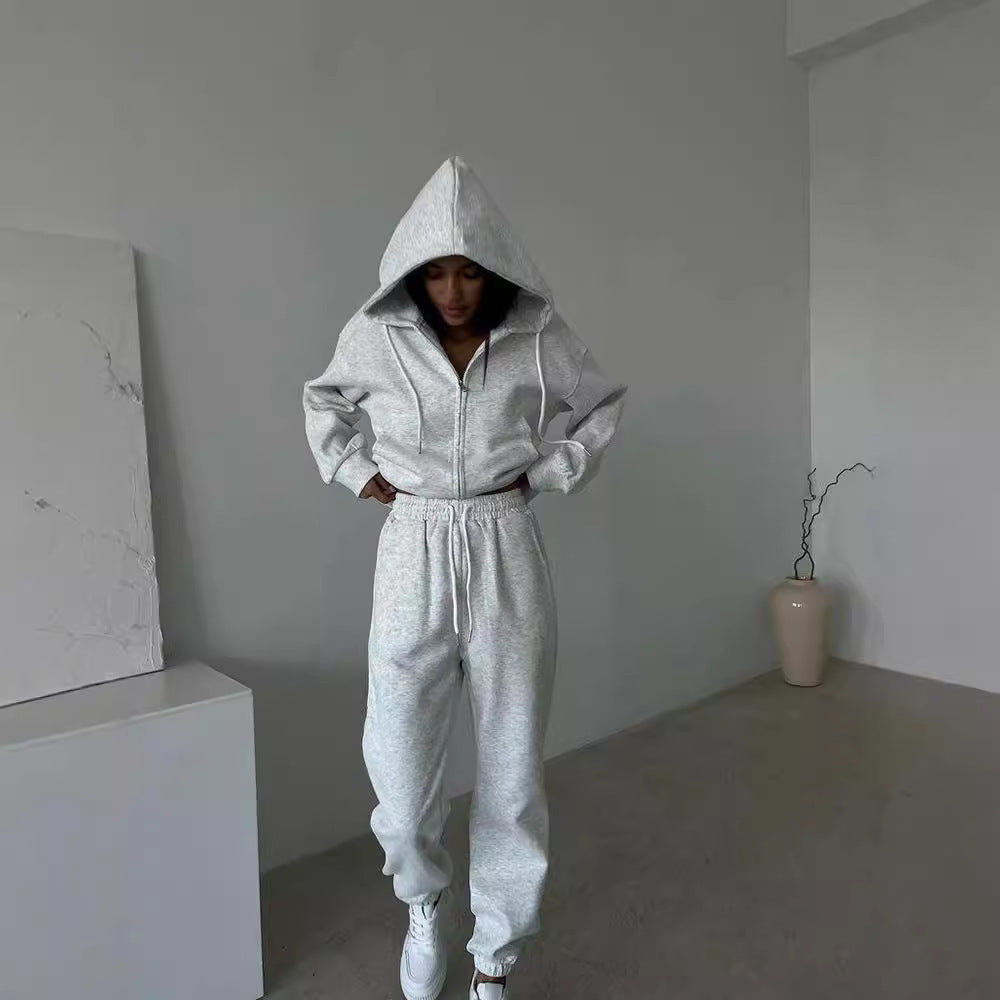 Damen lässiges Kapuzen-Sweatshirt und Jogginghose Set in Oversize-Passform mit Reißverschluss und Kängurutasche Nord Taschen