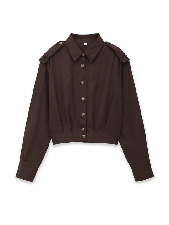 Damen Cropped-Hemdjacke mit Epauletten und taillierenden Abnähern Nord Taschen