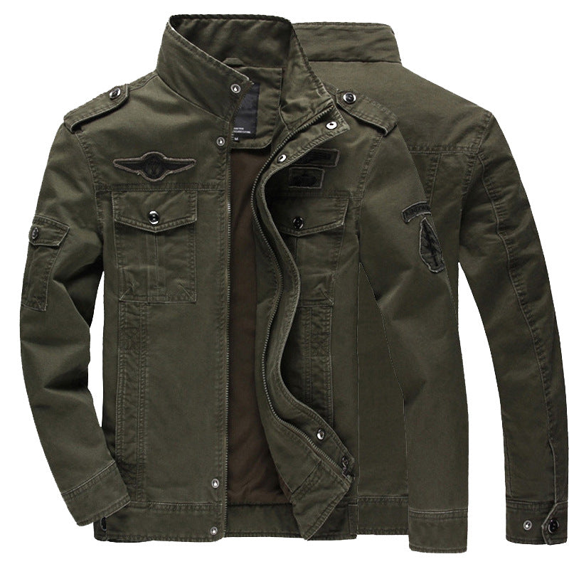 Herren Military-Utility Jacke aus Canvas mit Stehkragen, Schulterklappen und Mehrfachtaschen Nord Taschen