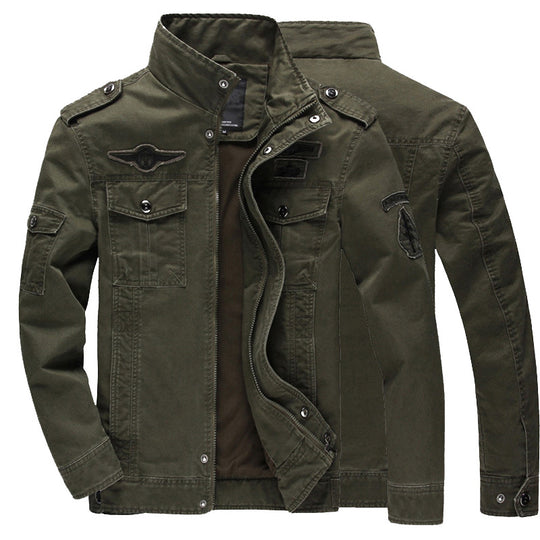 Herren Military-Utility Jacke aus Canvas mit Stehkragen, Schulterklappen und Mehrfachtaschen Nord Taschen