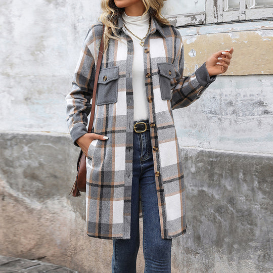 Damen Karierte Hemdblusenkleid mit Taschen Nord Taschen