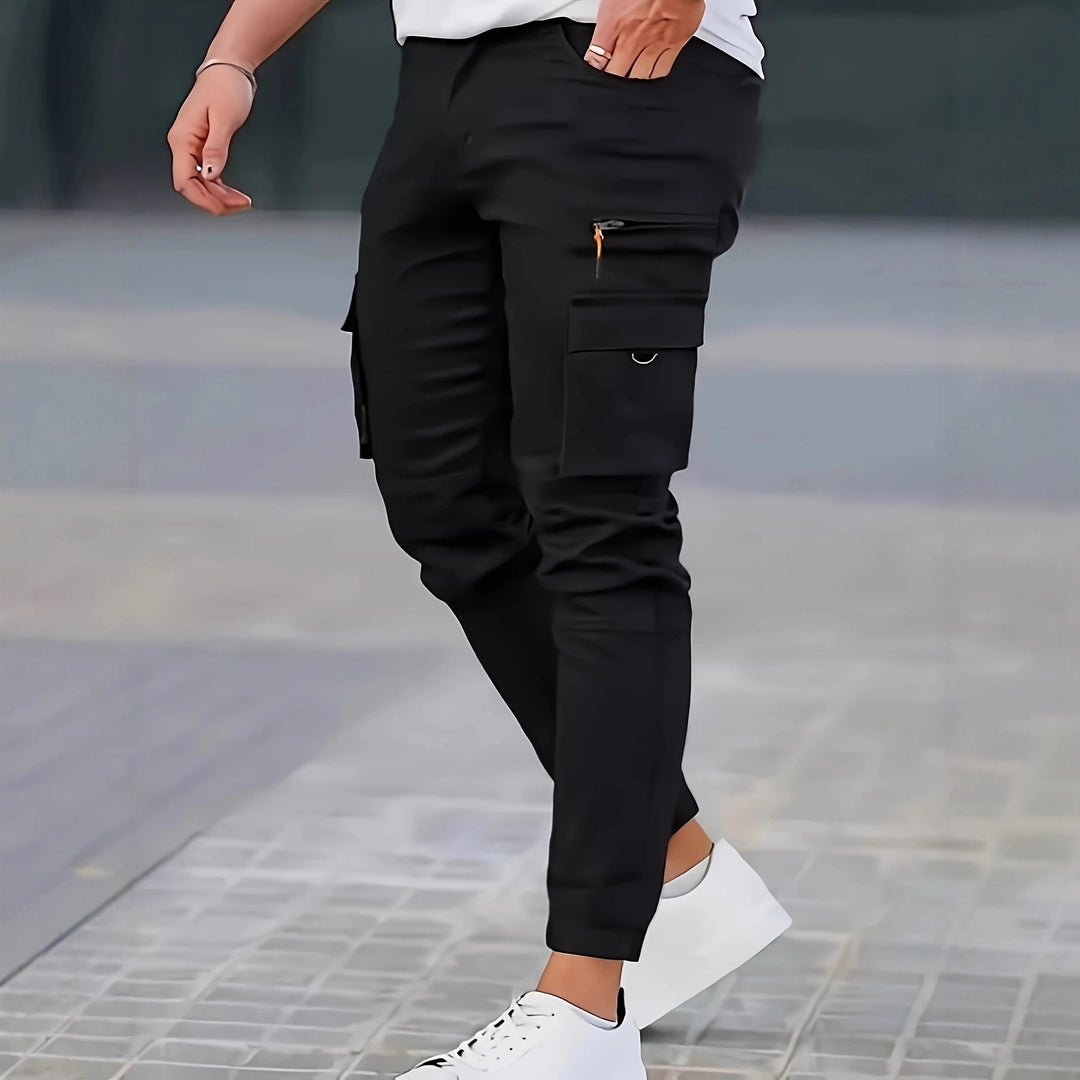 Herren Konisch geschnittene Utility-Cargohose mit Reißverschlusstasche, Klappentaschen und D-Ring Nord Taschen