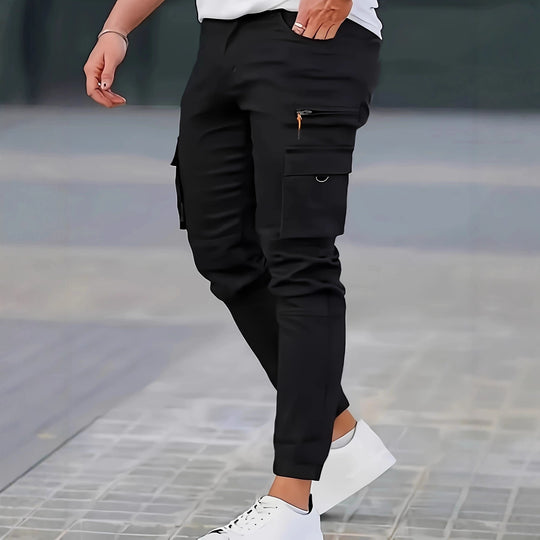 Herren Konisch geschnittene Utility-Cargohose mit Reißverschlusstasche, Klappentaschen und D-Ring Nord Taschen