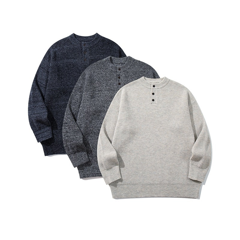 Herren Grobstrick-Henleypullover mit halber Knopfleiste und Rippbündchen Nord Taschen