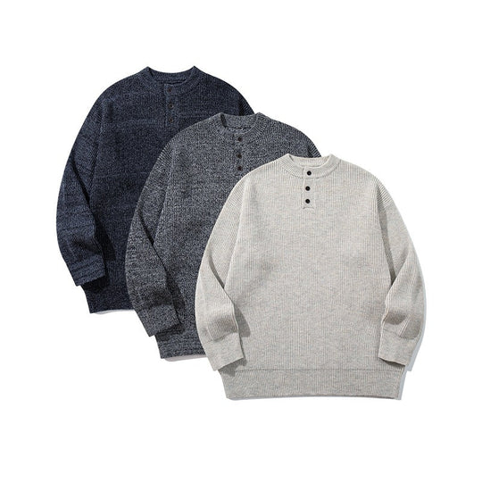 Herren Grobstrick-Henleypullover mit halber Knopfleiste und Rippbündchen Nord Taschen