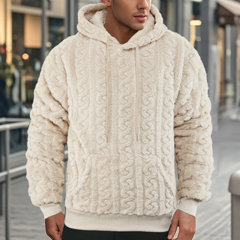 Unisex Kuscheliger Teddy-Hoodie mit Zopfstrick-Optik und Kängurutasche Nord Taschen
