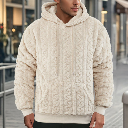Unisex Kuscheliger Teddy-Hoodie mit Zopfstrick-Optik und Kängurutasche Nord Taschen