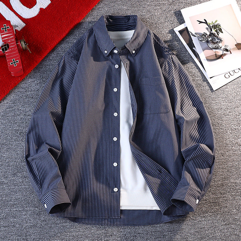 Herren gestreifte Overshirt Hemdjacke aus Baumwollmischung mit Brusttasche Nord Taschen