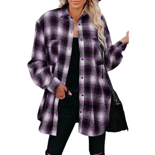Damen Flanell Hemd im Vintage-Stil mit Karomuster und Brusttaschen