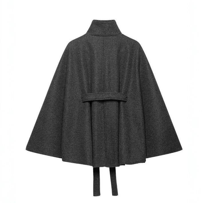 Damen Kurzcape aus Wollmix mit hohem Stehkragen und Bindegürtel Nord Taschen
