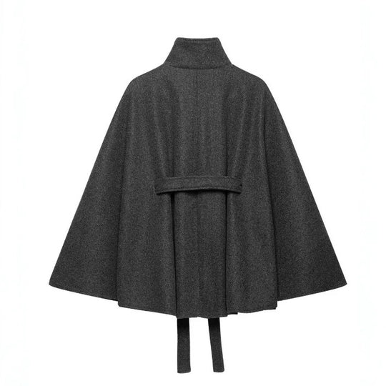 Damen Kurzcape aus Wollmix mit hohem Stehkragen und Bindegürtel Nord Taschen