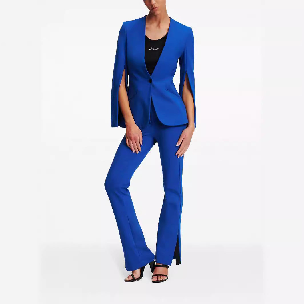 Damen Cape-Ärmel Tailoring-Blazer mit taillierter Silhouette und ausgestellter Hose mit Beinschlitz Nord Taschen
