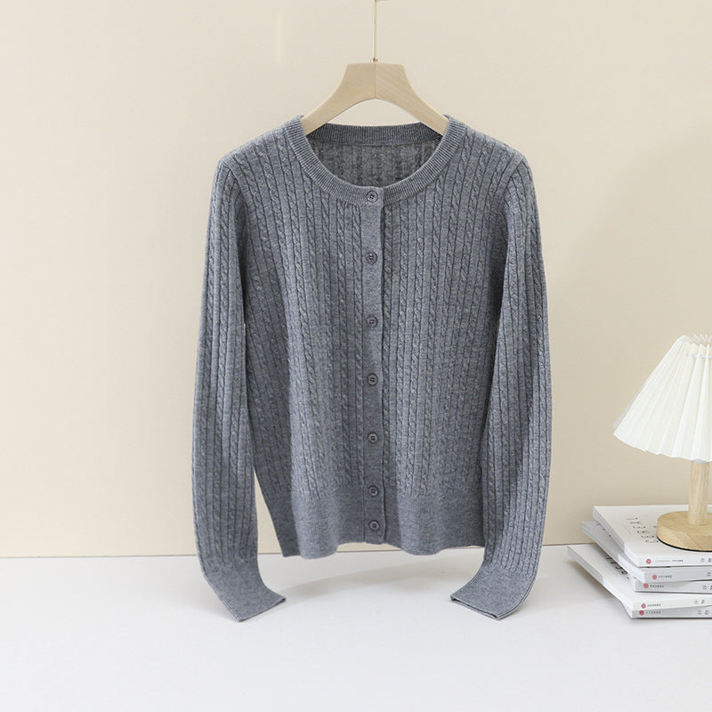 Damen Feiner Zopfmuster-Cardigan mit Rundhals und durchgehender Knopfleiste Nord Taschen
